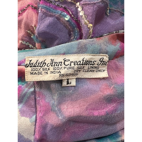 Vtg 80s Judith Ann Creations Butterfly 100% Silk Sequin Skirt & Blouse Size L - Picture 10 of 16